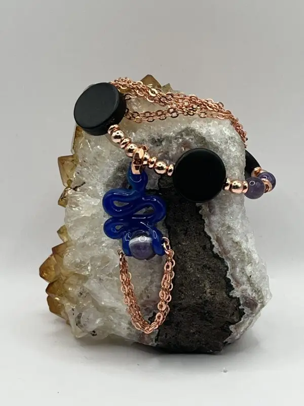 Chevron Amethyst & Rose Gold Snake Necklace - Image 2