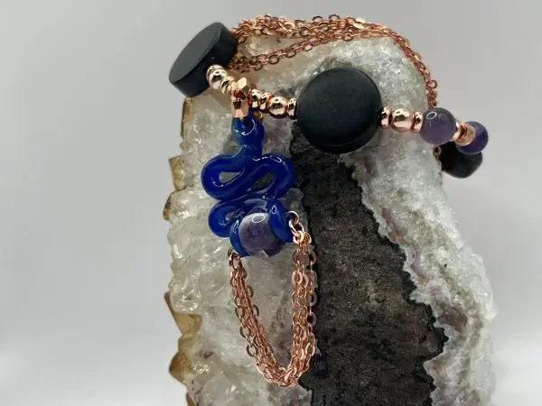 Chevron Amethyst & Rose Gold Snake Necklace - Image 3
