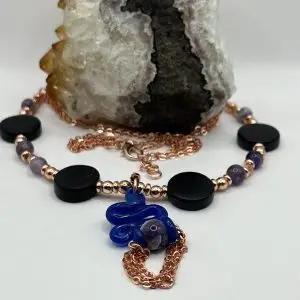 Chevron Amethyst & Rose Gold Snake Necklace