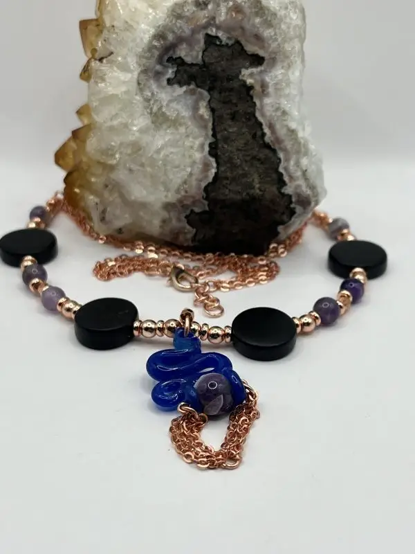 Chevron Amethyst & Rose Gold Snake Necklace