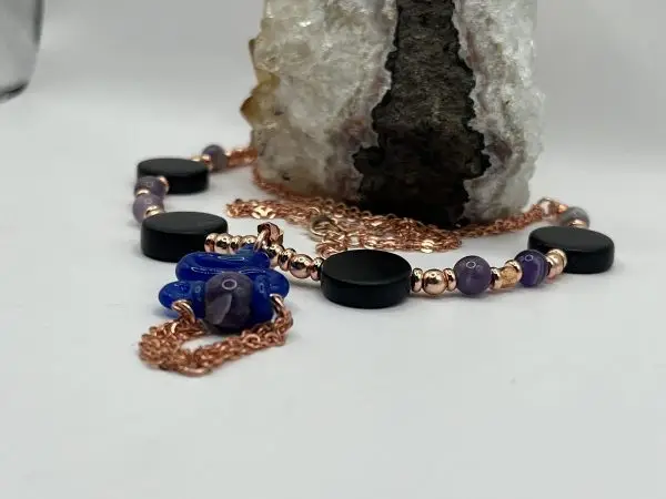 Chevron Amethyst & Rose Gold Snake Necklace - Image 6