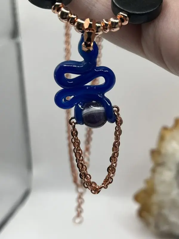 Chevron Amethyst & Rose Gold Snake Necklace - Image 10