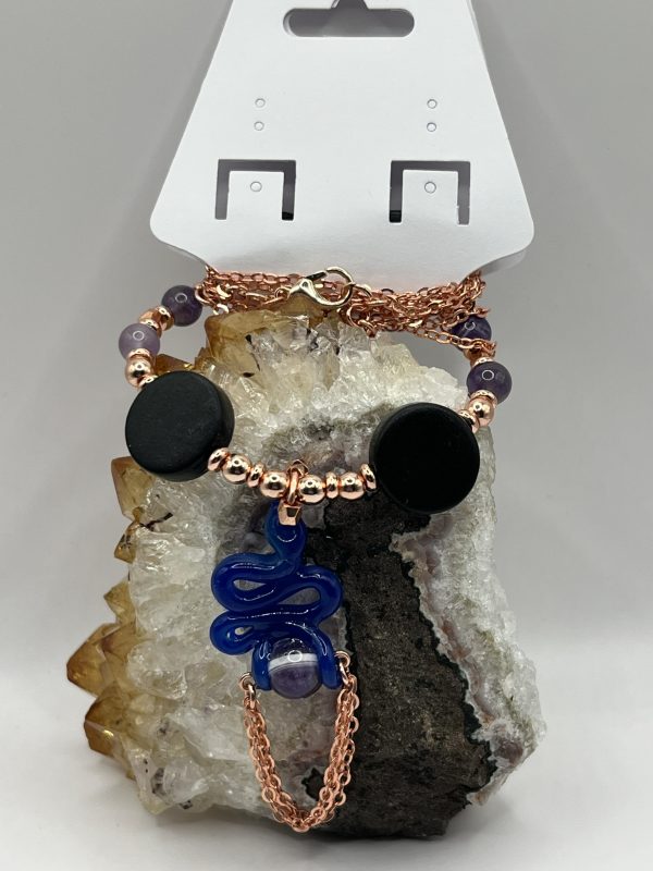 Chevron Amethyst & Rose Gold Snake Necklace - Image 4