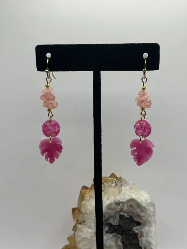 Rose Quartz Pink Faux Druzy Earrings - Image 4