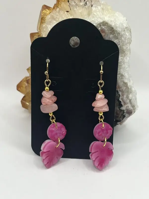 Rose Quartz Pink Faux Druzy Earrings - Image 2