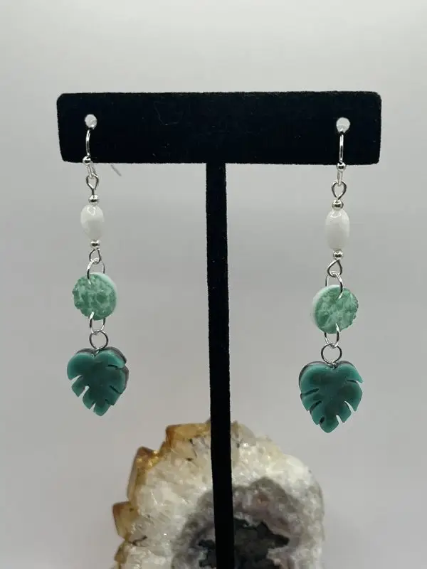 Moonstone Green Leaf Earrings - Image 6