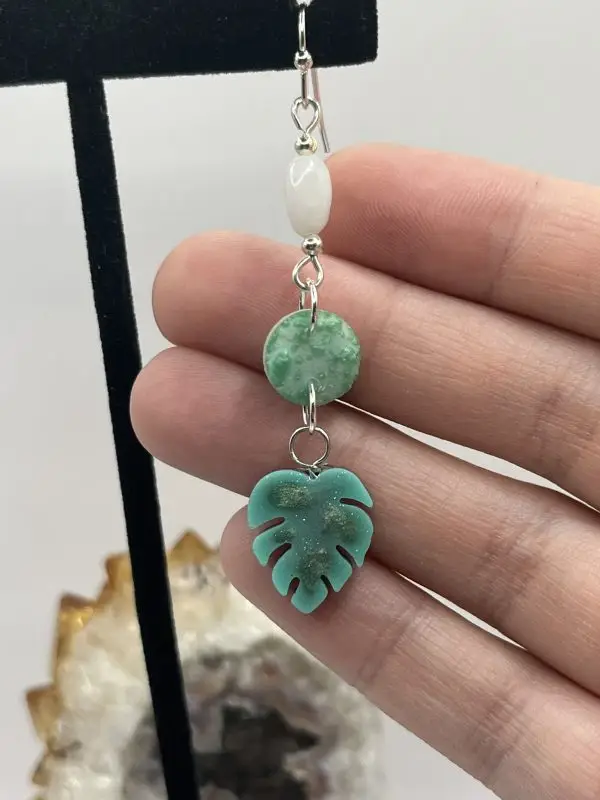 Moonstone Green Leaf Earrings - Image 8