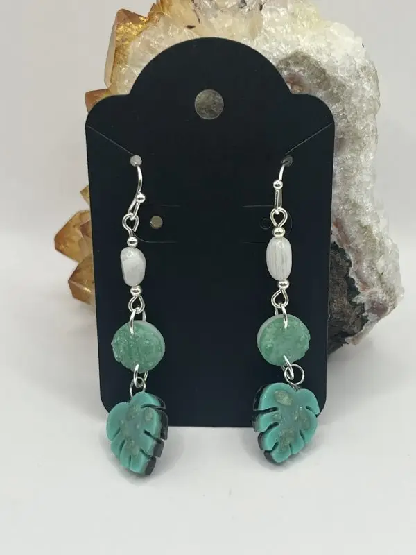 Moonstone Green Leaf Earrings - Image 3