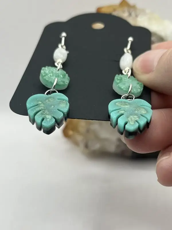 Moonstone Green Leaf Earrings - Image 4