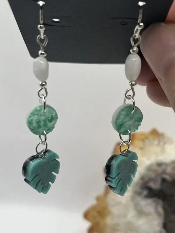 Moonstone Green Leaf Earrings - Image 5
