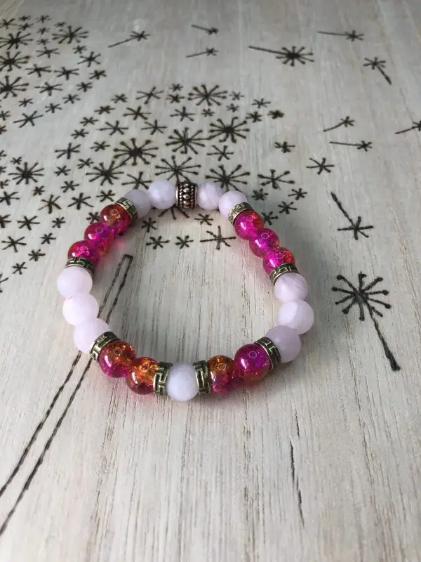 Rose quartz & Bronze Stretch Bracelet - Image 2
