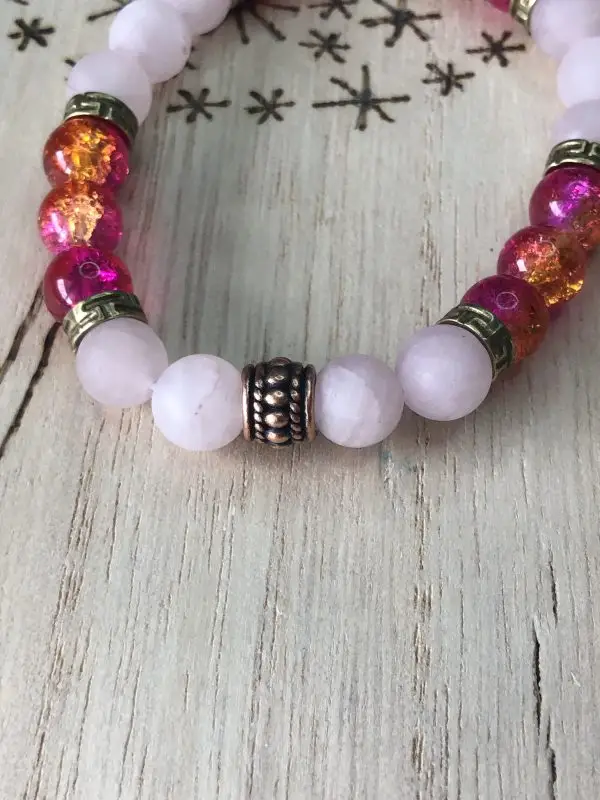 Rose quartz & Bronze Stretch Bracelet - Image 7