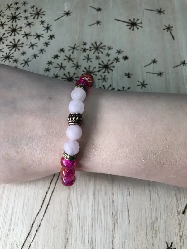 Rose quartz & Bronze Stretch Bracelet - Image 5