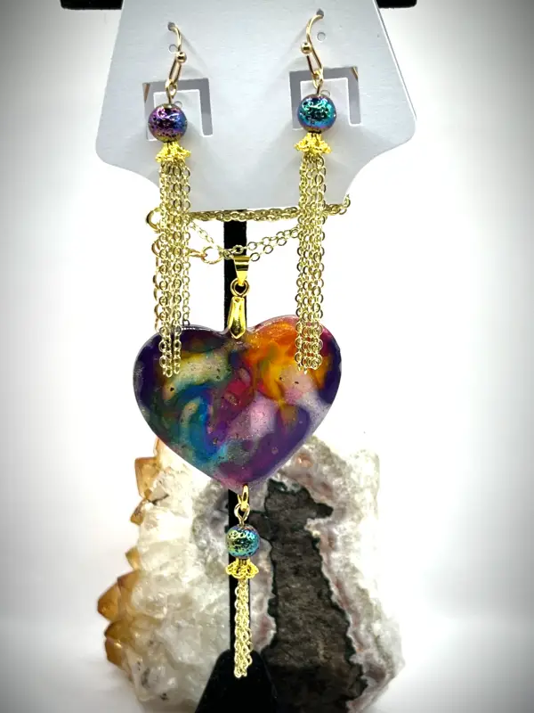 Stained Glass Heart and Gold Chains