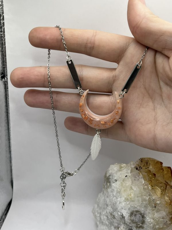 Crescent Moon & Feathers Necklace