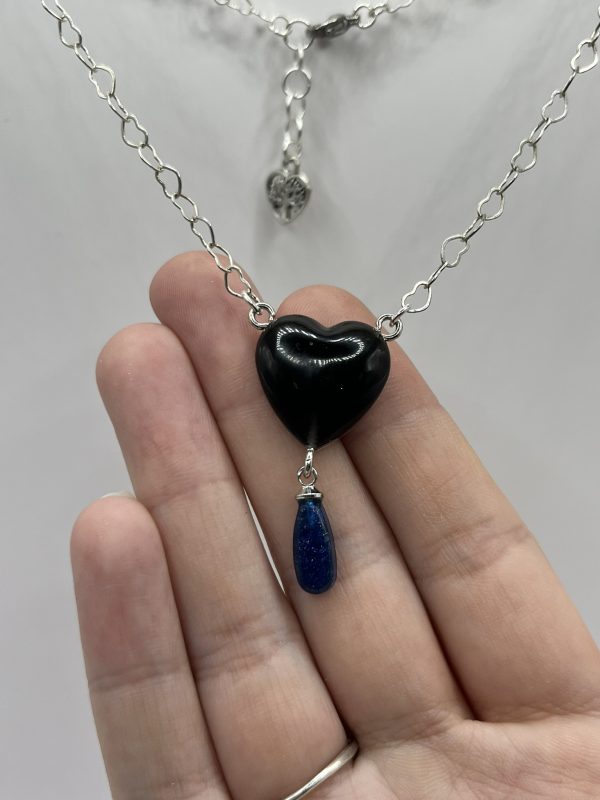 Black & Blue Heart Teardrop Necklace - Image 4