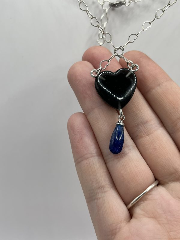 Black & Blue Heart Teardrop Necklace - Image 3