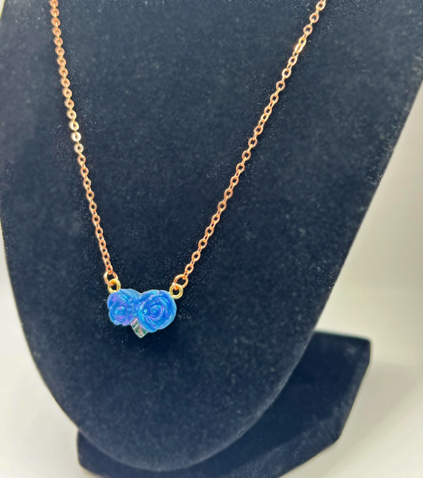 Double Blue Rose Dainty Necklace - Image 3