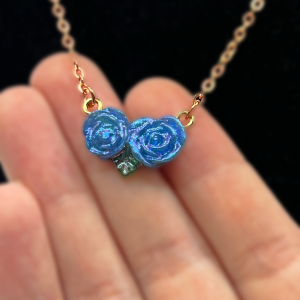 Double Blue Rose Dainty Necklace