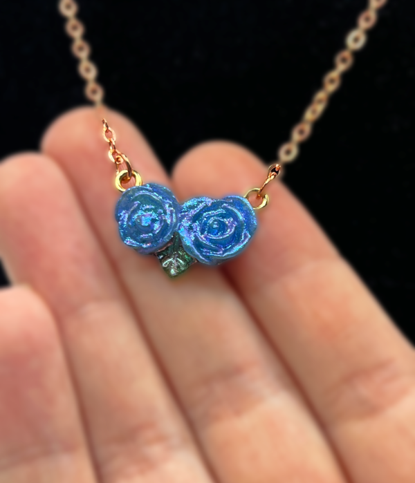 Double Blue Rose Dainty Necklace