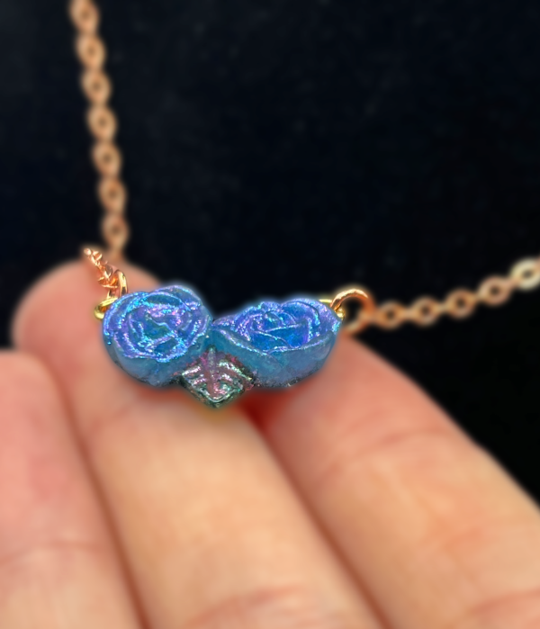 Double Blue Rose Dainty Necklace - Image 8