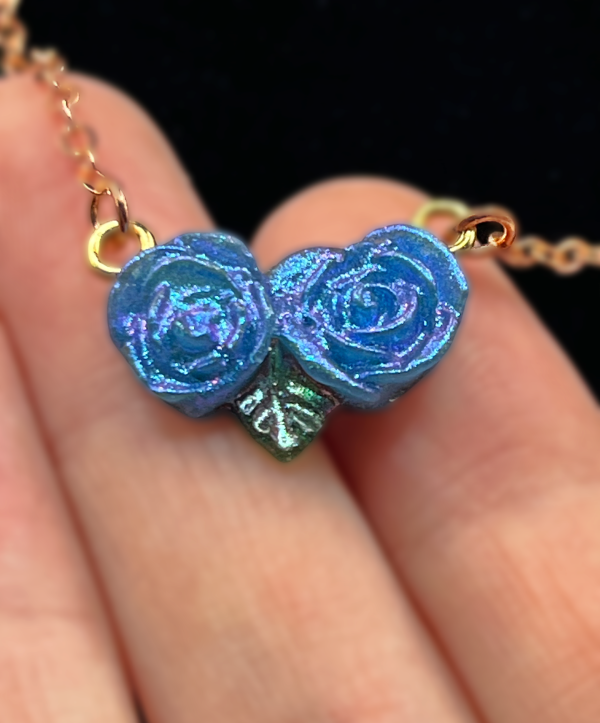 Double Blue Rose Dainty Necklace - Image 9