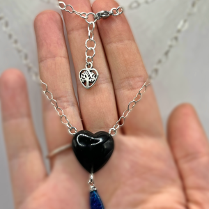 Black & Blue Heart Teardrop Necklace