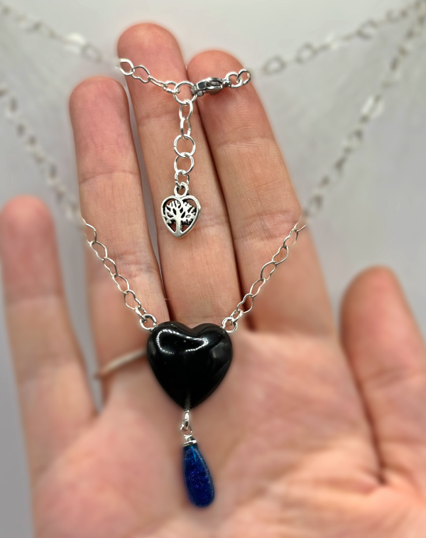 Black & Blue Heart Teardrop Necklace