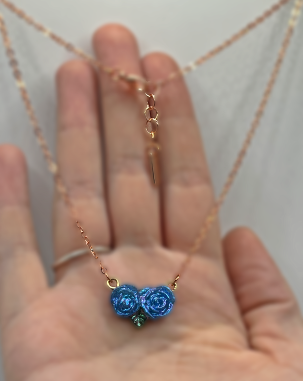 Double Blue Rose Dainty Necklace - Image 6