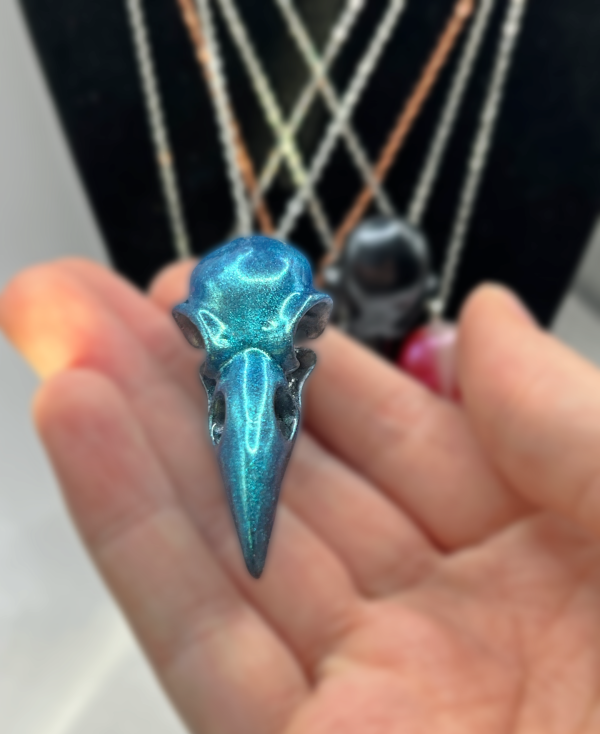 Teal Dreams Raven Skull Necklace - Image 8