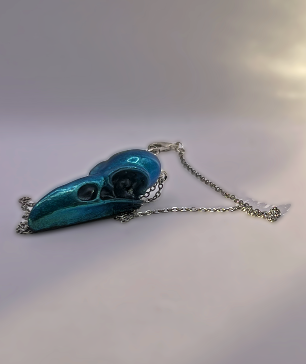 Teal Dreams Raven Skull Necklace - Image 2
