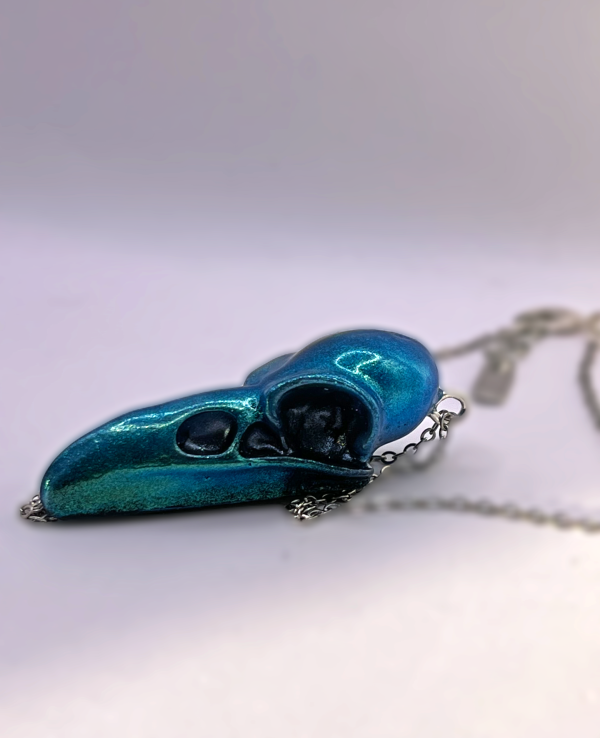 Teal Dreams Raven Skull Necklace - Image 3