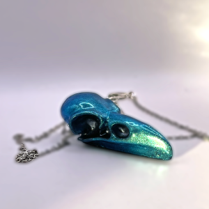 Teal Dreams Raven Skull Necklace