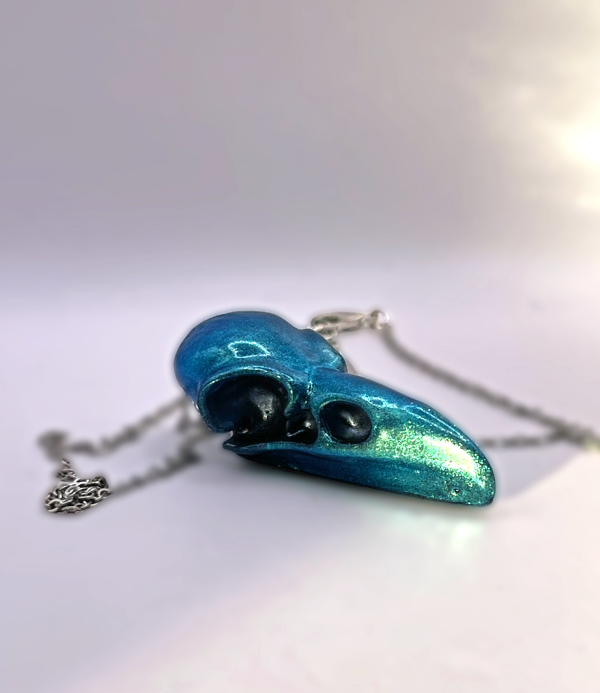 Teal Dreams Raven Skull Necklace