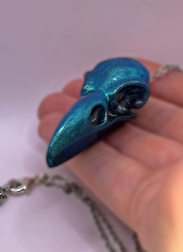 Teal Dreams Raven Skull Necklace - Image 5