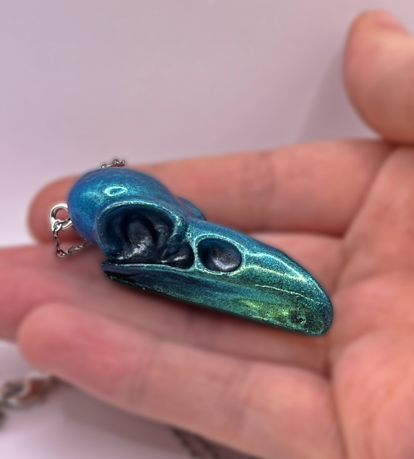 Teal Dreams Raven Skull Necklace - Image 7