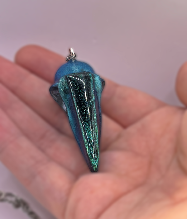 Teal Dreams Raven Skull Necklace - Image 9