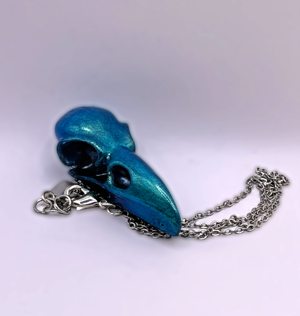 Teal Dreams Raven Skull Necklace - Image 4