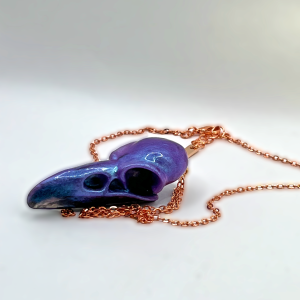 Purple Galaxy Raven Skull rose gold necklace