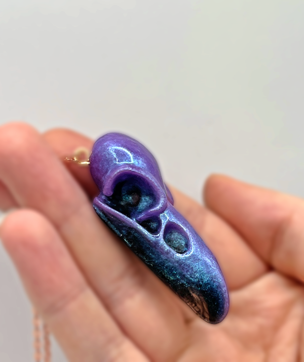 Purple Galaxy Raven Skull rose gold necklace - Image 4