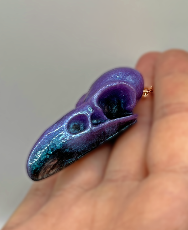 Purple Galaxy Raven Skull rose gold necklace - Image 6