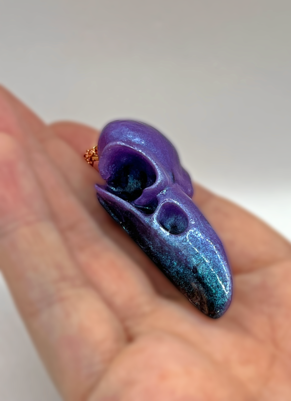 Purple Galaxy Raven Skull rose gold necklace - Image 5