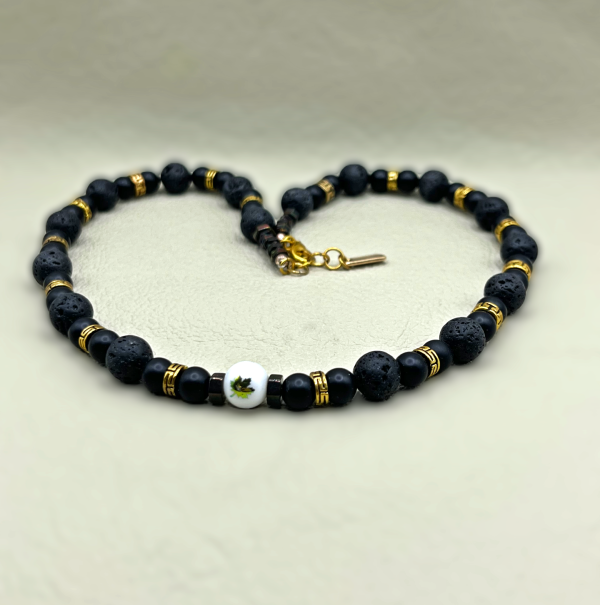 Men’s maple leaf onyx necklace