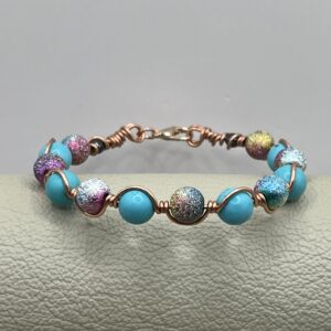 Turquoise Rainbow Copper Wire Wrapped Bracelet