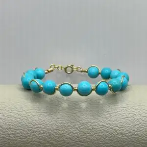 Turquoise & Gold Wire Wrapped Bracelet